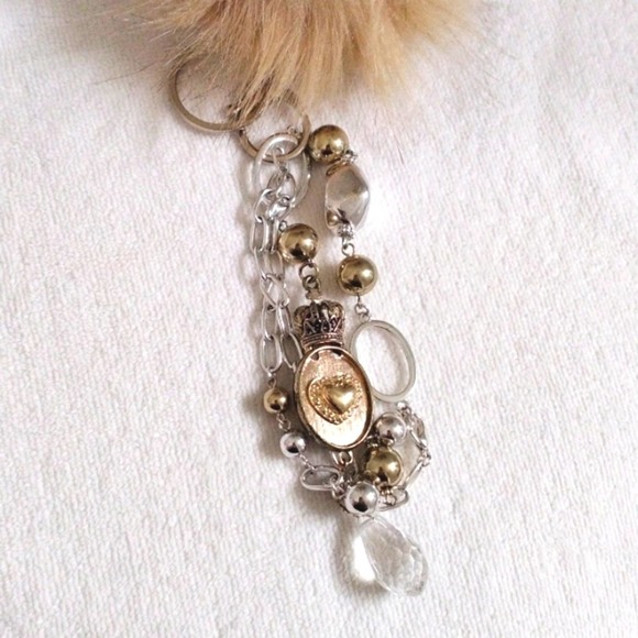 Antique Crystal Fancy Keychain Purse Charm Pom & Chains Mirror Dangle Boho Glam - Picture 5 of 7
